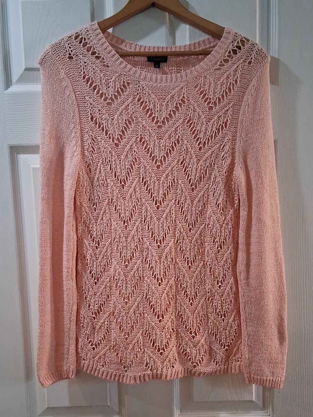 Talbots Light Pink Openwork Crew Neck Sweater